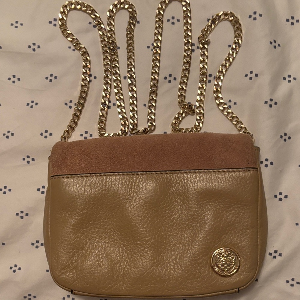 Vince Camuto Tan and Gold Crossbody Bag